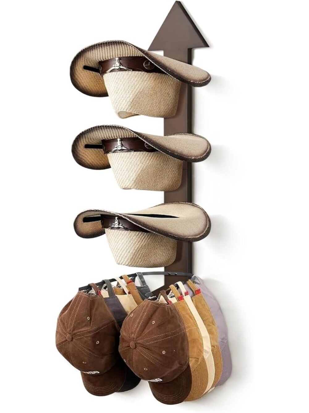 New Hat Rack for Wall, Wood Arrow Design, Hold 4 Wide-Brim Hats, Walnut